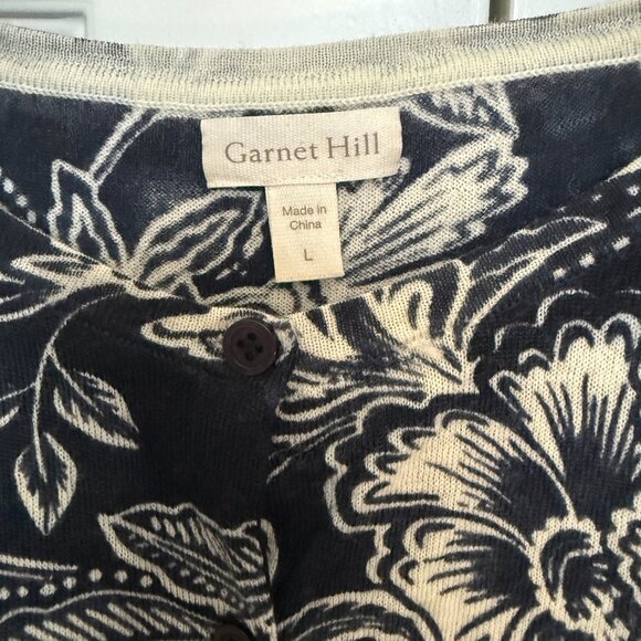 Garnet Hill Signature Eco Merino Wool Floral Crew Neck Cardigan Size L - Picture 3 of 4